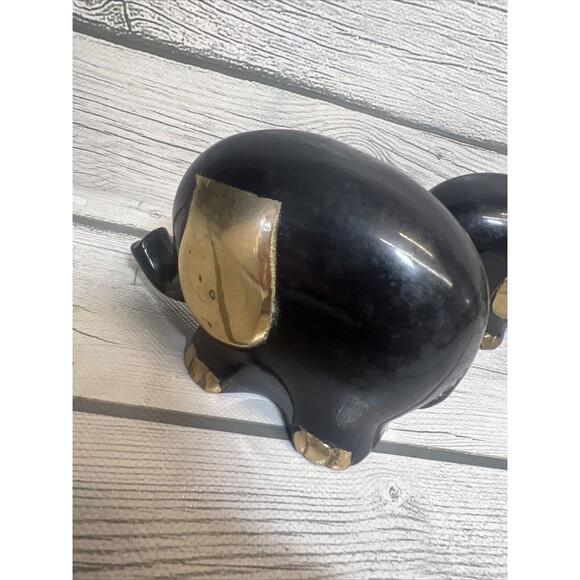 Mid Century Modern Brass Figure Elephant Family Black Gold Sculpture MCM RARE - Picture 3 of 12